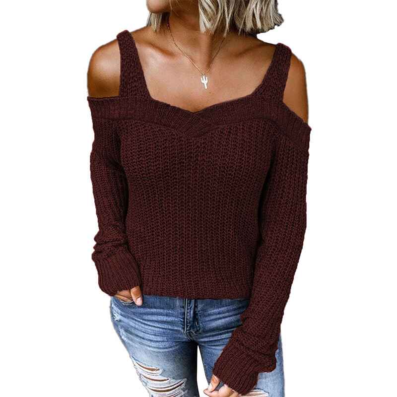 Dark-Blue-Womens-Casual-Long-Sleeve-V-Neck-Cold-Shoulder-Knitted-Pullover-Sweater-Top-K197-tops-Back