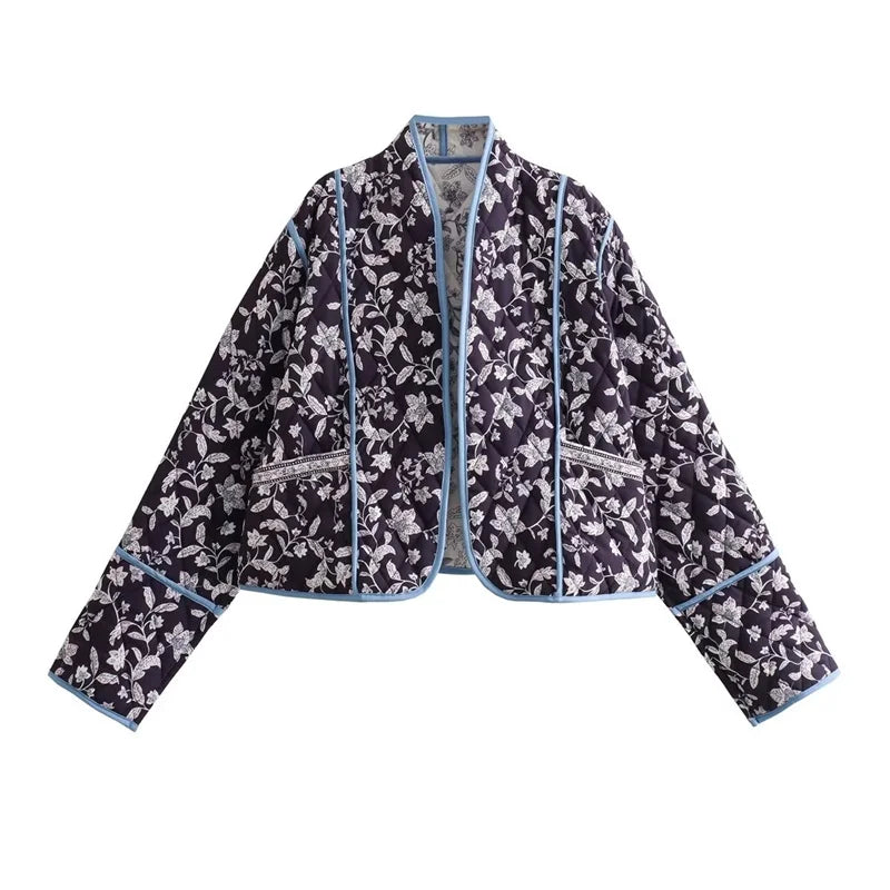 Floral Cotton Coat Loose Print Warm Jacket