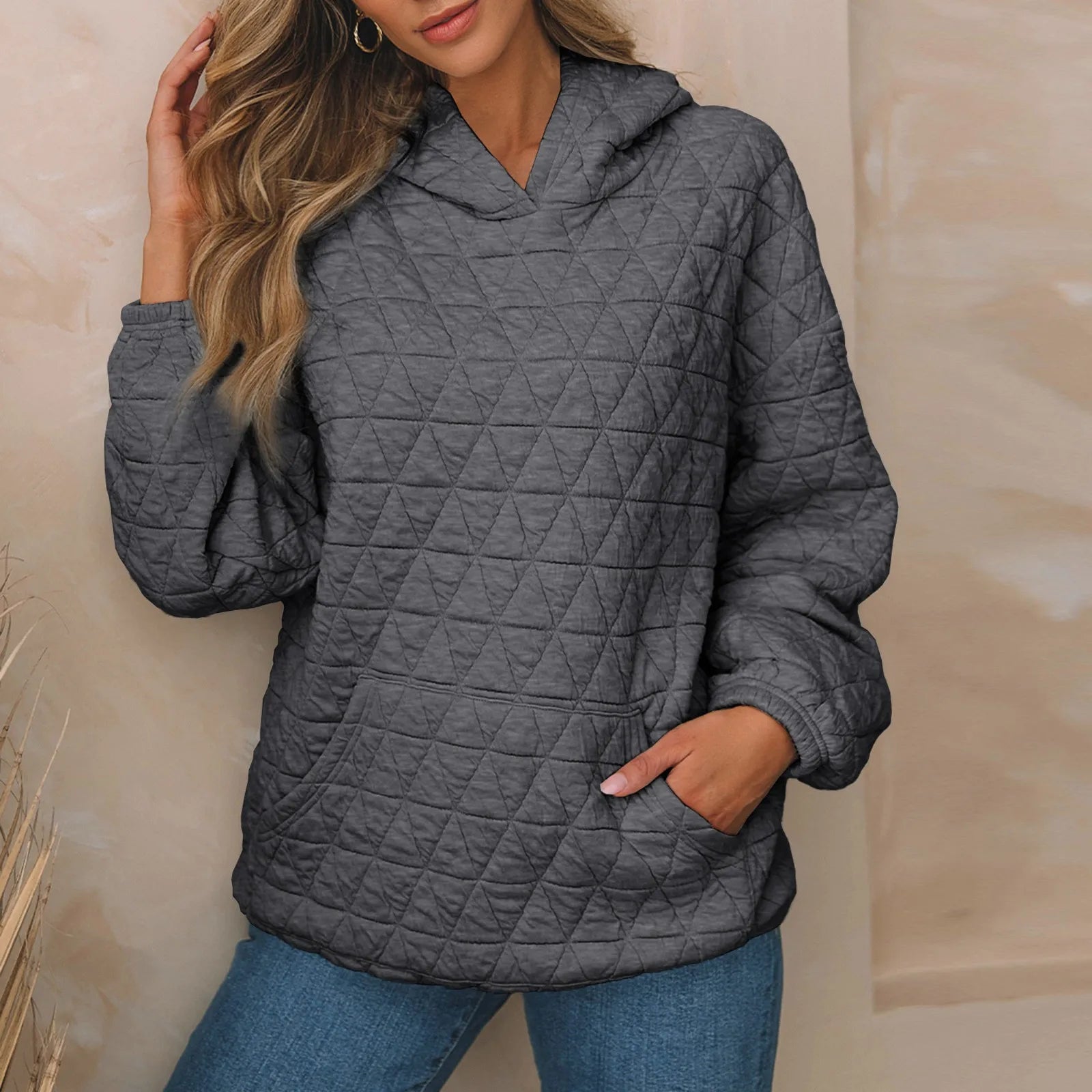 Sweatshirts- Sweatshirt Quilted Hoodie Kangaroo Pouch- - IndioGear.com