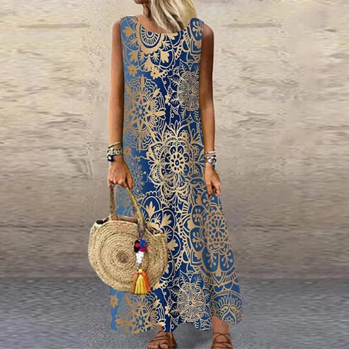 Beatrice® | Modern bedrucktes, ärmelloses Kleid mit O-Ausschnitt
