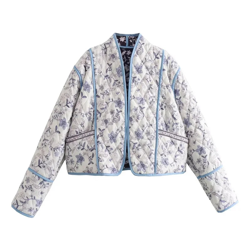 Floral Cotton Coat Loose Print Warm Jacket