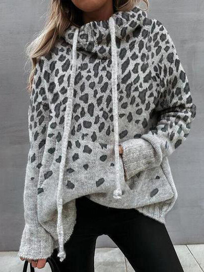 Women's Sweaters Leopard Print Pocket Drawstring Sweater - LuckyFash™