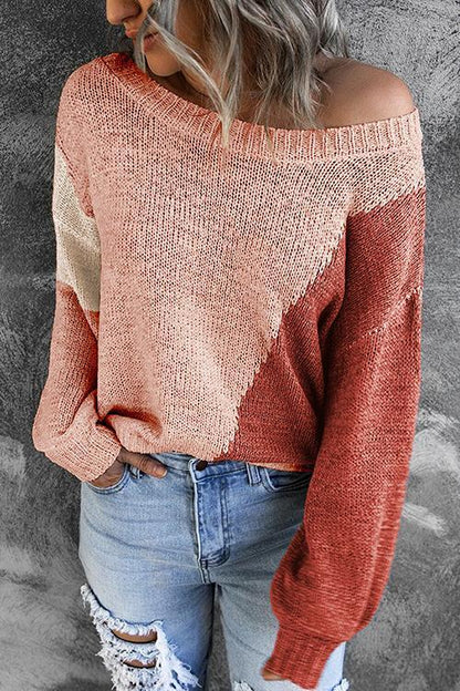 One Shoulder Knitted Round Neck Sweater - girlyrose.com