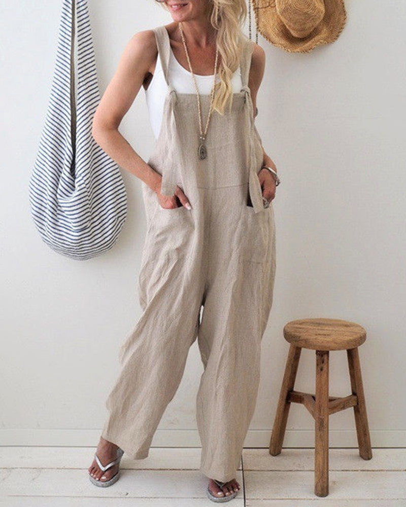 Retro Dungarees Summer Pants Jumpsuits Overalls Playsuit Bib Pants Linen Casual Loose Jumpsuit