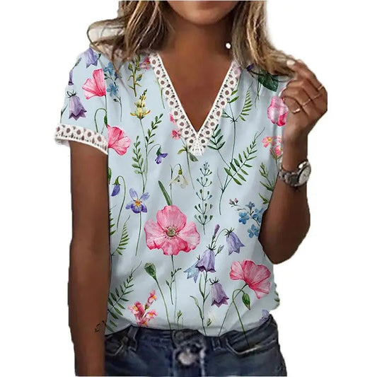 Camellia™ - Top met kantdetail en bloemenprint - Geel-XXL -  Neomoda