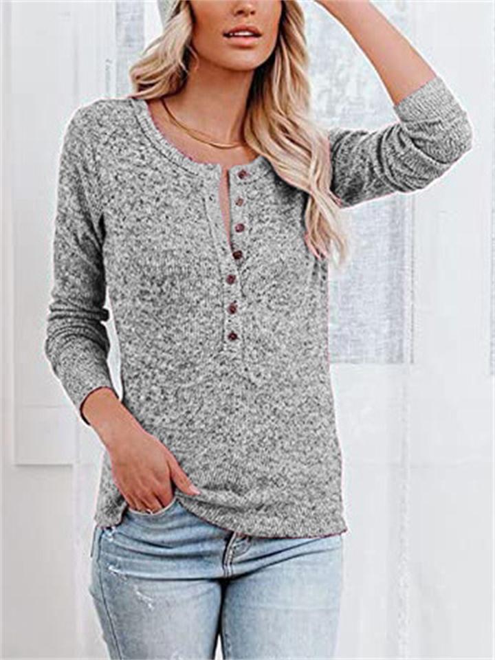 Simple Solid Color Button Casual Long-Sleeved Sweater Shopvhs.com