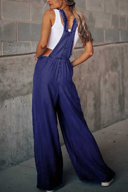 Layla® | Ärmellose Taschen Front Lose Denim Jumpsuits