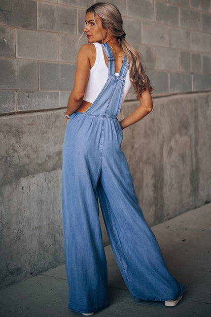 Layla® | Ärmellose Taschen Front Lose Denim Jumpsuits