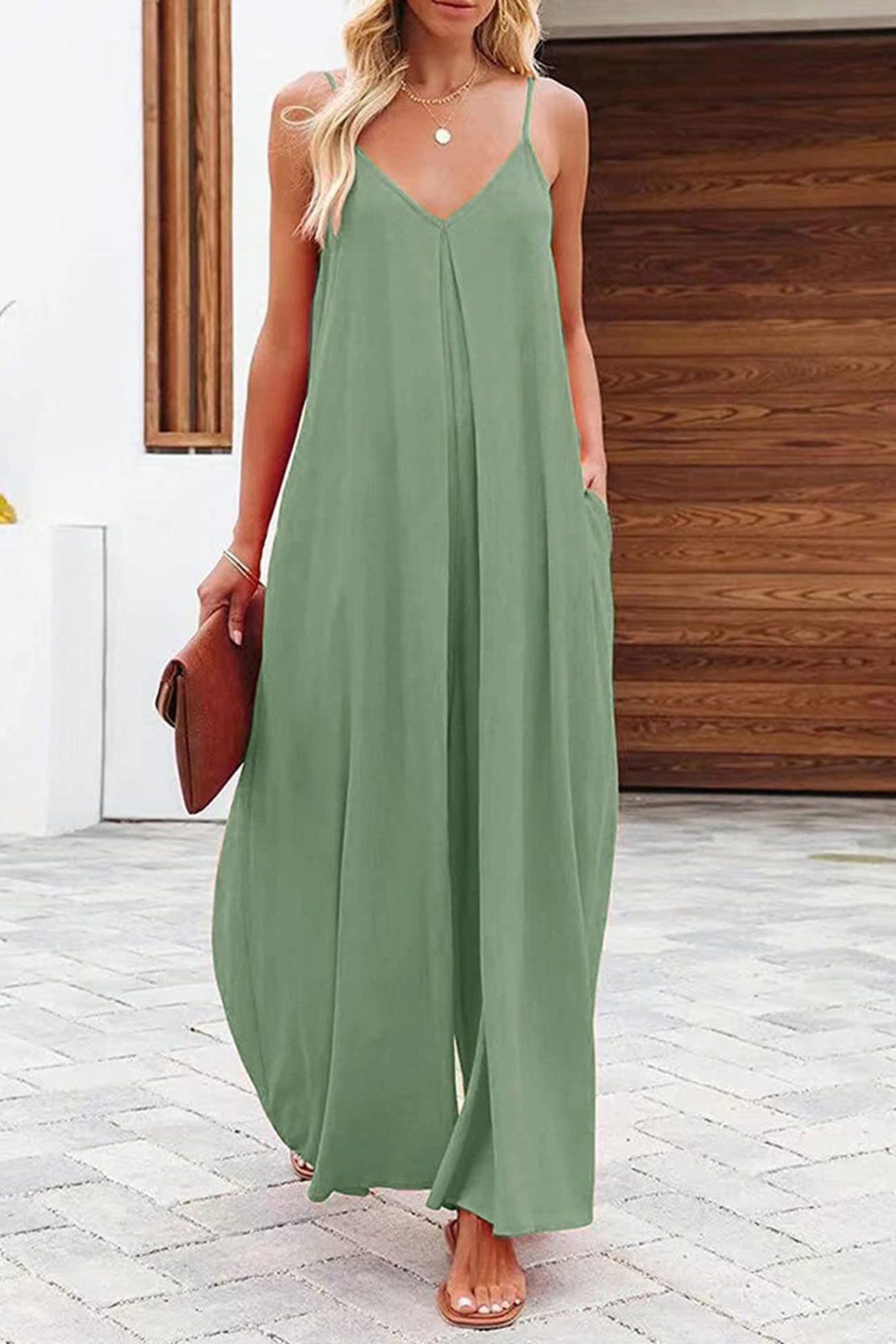 Vivien® | Solid Pocketed Wide Leg Cami Jumpsuits