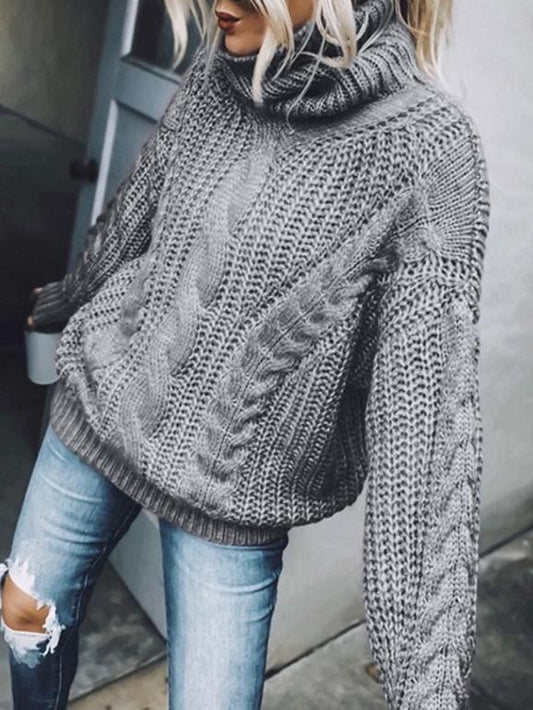 Solid Turtleneck Long Sleeve Knit Sweaters Shopvhs.com