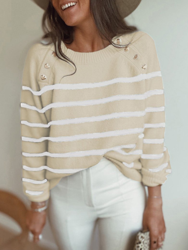 Striped Pullover Shoulder Button Knitted Sweater Shopvhs.com