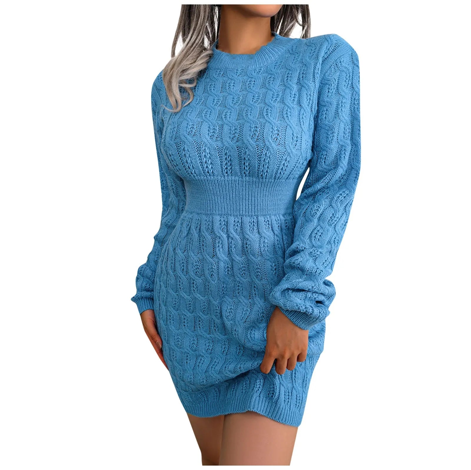 Sweater Dresses- Cable Knit Winter Sweater Dress