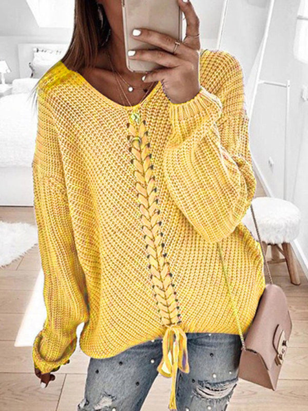 Sweaters-Braid Knit Sweater | Relaxed Drop Shoulder Jumper-Pekosa Women Clothing