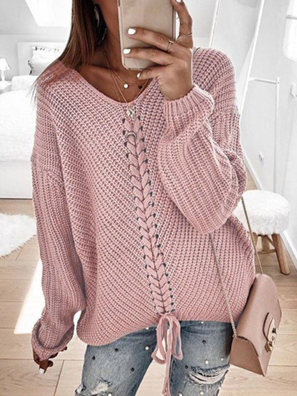 Sweaters-Braid Knit Sweater | Relaxed Drop Shoulder Jumper-Pekosa Women Clothing