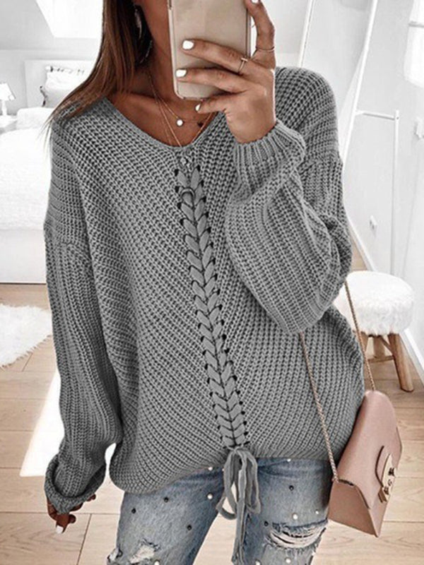 Sweaters-Braid Knit Sweater | Relaxed Drop Shoulder Jumper-Pekosa Women Clothing