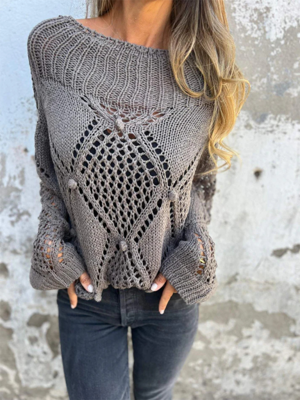 Sweaters- Diamond Open-Knit Sweater Transitional Layering- - IndioGear.com