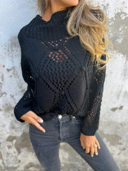 Sweaters- Diamond Open-Knit Sweater Transitional Layering- - IndioGear.com