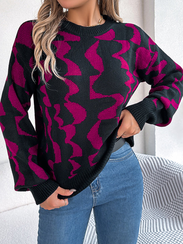 Sweaters- Modern Abstract Knit Pullover Sweater for Fall/Winter- - IndioGear Clothing and Gear