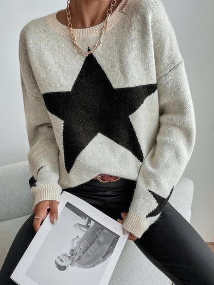 Oversized Star Knit Drop Shoulder Sweater Jumper | Sweaters | Pekosa Women Clothing