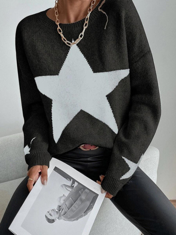 Oversized Star Knit Drop Shoulder Sweater Jumper | Sweaters | Pekosa Women Clothing