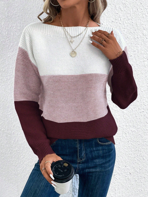 Sweaters- Women’s Cozy Loose-Fit Color-Block Sweater for Autumn Layering- - IndioGear.com