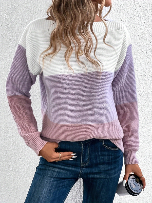 Sweaters- Women’s Cozy Loose-Fit Color-Block Sweater for Autumn Layering- - IndioGear.com