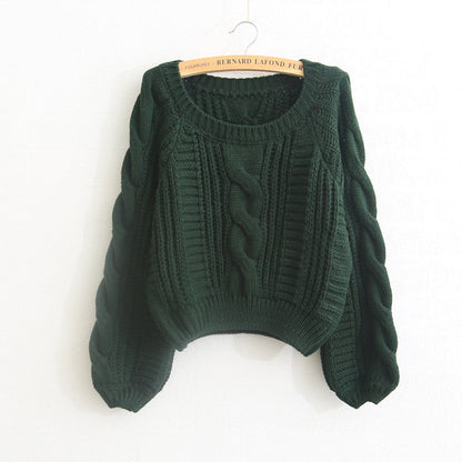 Cable Sleeve Coarse Yam Pure Color Pullover Sweater - May Your Fashion - 3