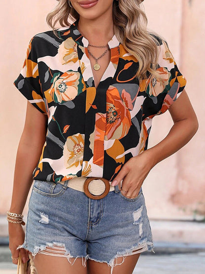 Top- Women's Floral Print T-shirt - A Perfect Casual Top for Any Occasion- - Pekosa Women Clothing