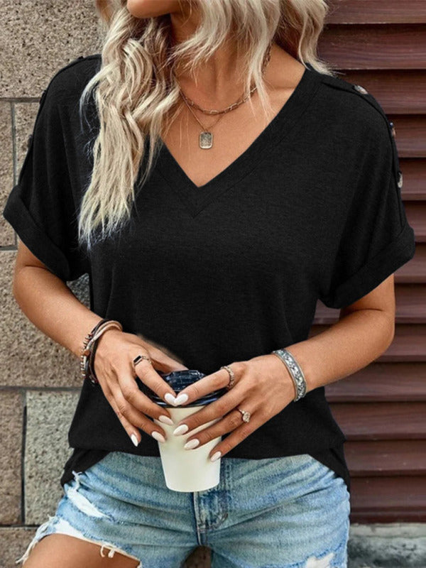 Tops- Women's V Neck Short Sleeves T-Shirt - Perfect for Any Occasion!- - Pekosa Women Clothing