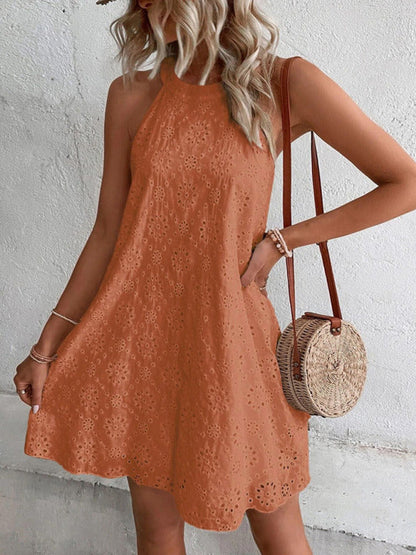 Tunic Dress- Chic and Breezy Eyelet Mini Tunic Dress for Women- - Pekosa Women Clothing