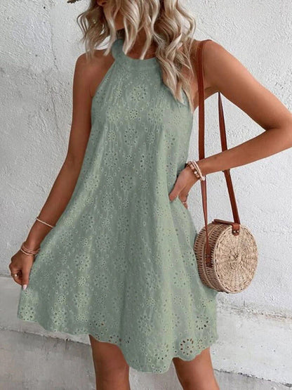 Tunic Dress- Chic and Breezy Eyelet Mini Tunic Dress for Women- - Pekosa Women Clothing