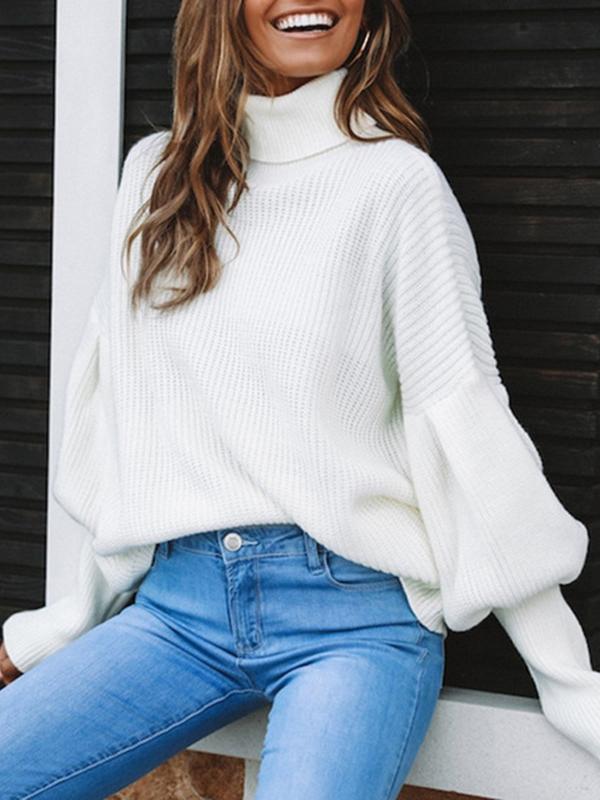 Turtleneck Solid Long Sleeve Knitted Sweater Shopvhs.com