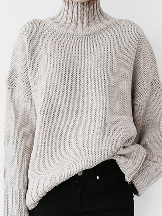 Turtleneck Solid Pullover Long Sleeve Sweater Shopvhs.com