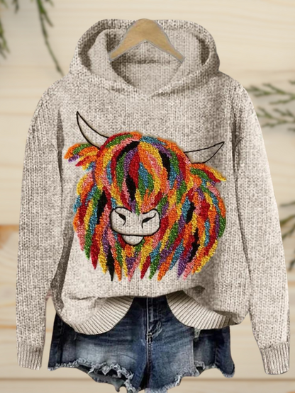 Phoebe® | Bunte Kuh-Kunst Gemütlicher Strickpullover