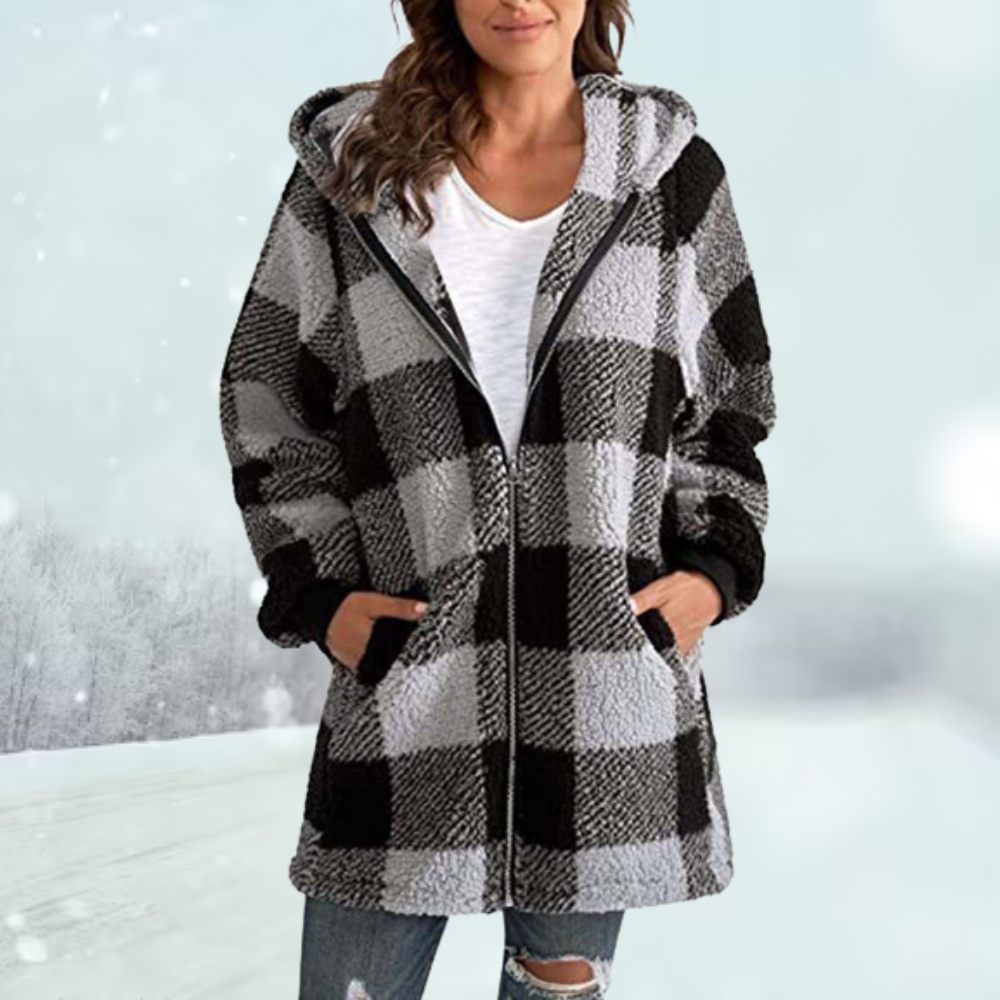 Ellie® | Dick karierte Jacke mit Kapuze