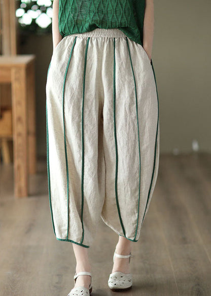 Mae® | White Patchwork Linen Harem Pants Pockets Striped Summer