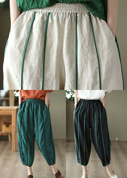 Mae® | White Patchwork Linen Harem Pants Pockets Striped Summer