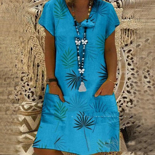 Quinn® | Women's Printed V-neck Short Sleeve Dress