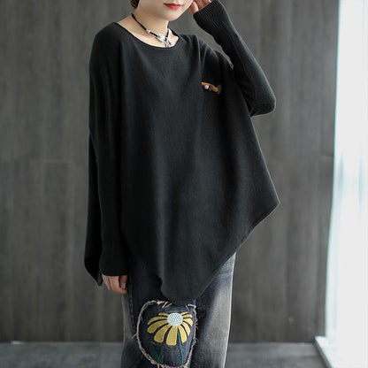 Women Comfy Knit Top Irregular Hem Sweater - Omychic