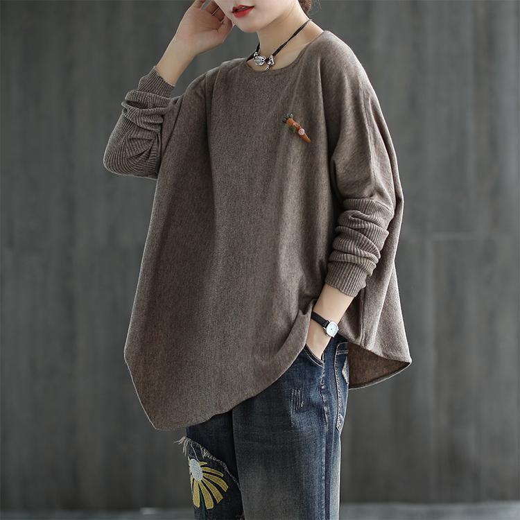 Women Comfy Knit Top Irregular Hem Sweater - Omychic