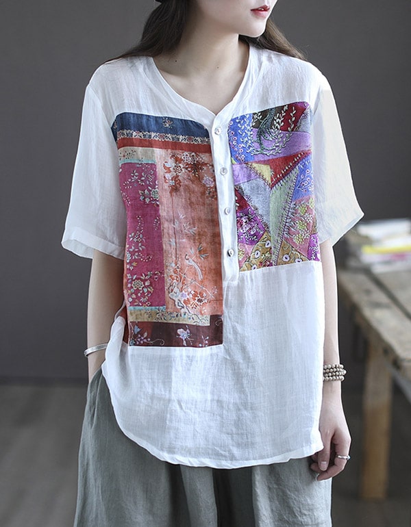 Women's Summer Printed Linen Loose Shirt New arrivals Women's Clothing 42.80