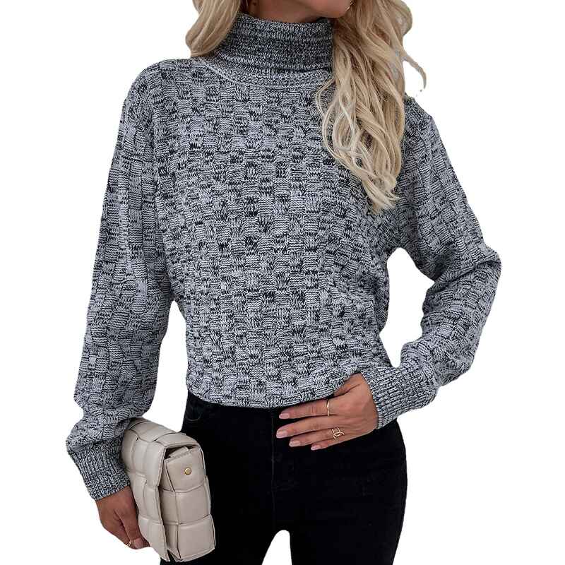 Gray-Womens-Long-Sleeves-Turtleneck-Casual-Pullover-Sweater-Winter-Fuzzy-Fleece-Warm-Outwear-Sweatshirts-K335-Back