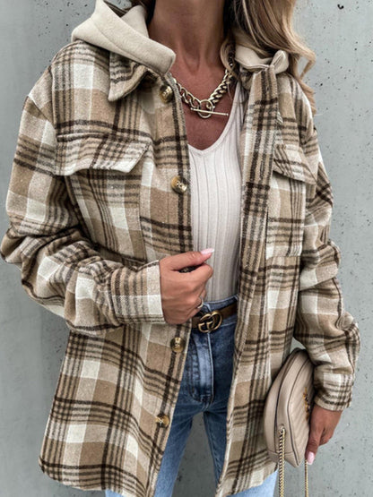 Wool Jackets- Plaid Flannel Hoodie Jacket - Wool Overcoat- - IndioGear Fashion and Gear