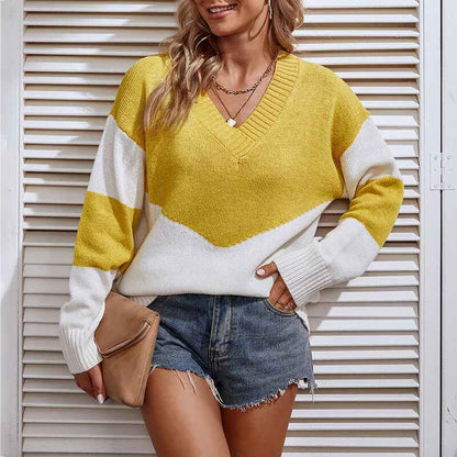 Yellow-Cute-Long-Sleeve-Sexy-V-Neck-Sweaters-for-Women-Fashion-Hand-Knitted-Sweater-Tops-K240-Front-Back