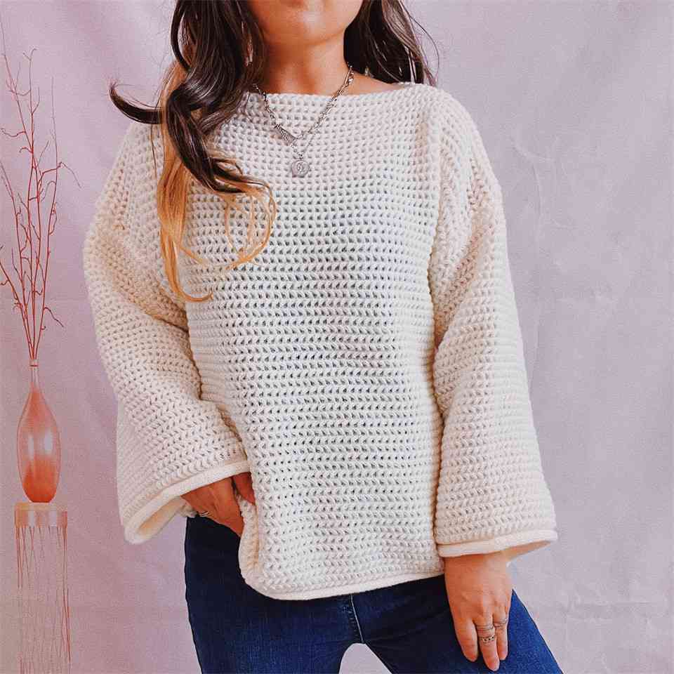 Ruby Openwork Boat Neck Long Sleeve Sweater