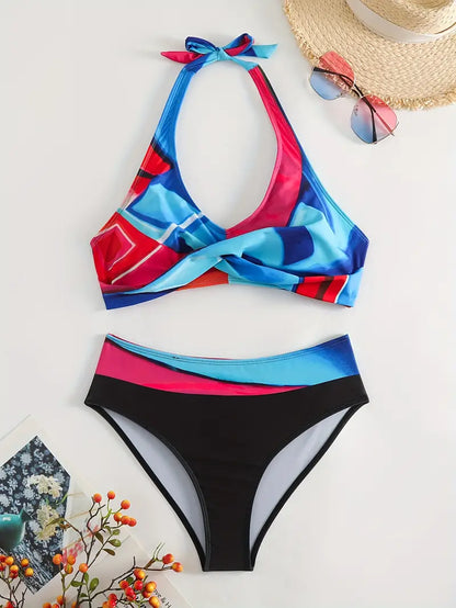 Tanya® | Stylischer Random Print Halter Kreuz Bikini