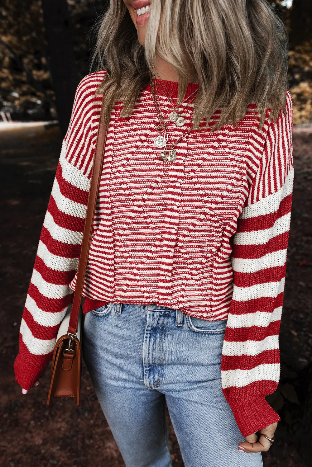 Striped Round Neck Long Sleeve Sweater - Sydney So Sweet