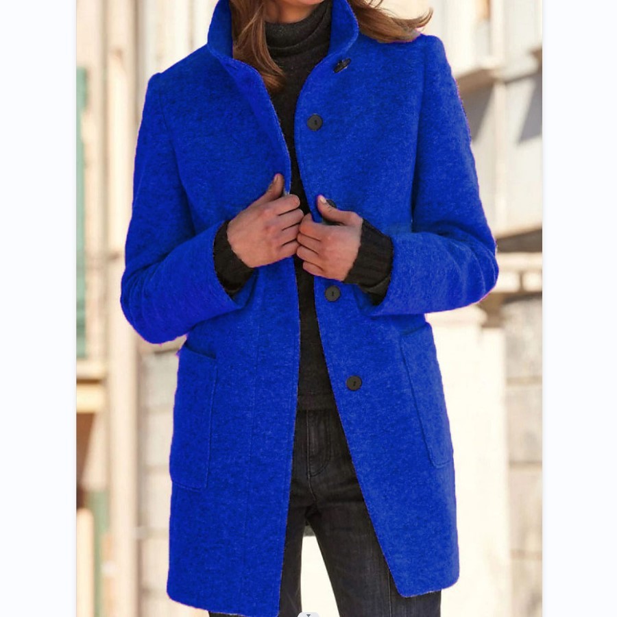 Women’s Wool Coat With Pockets and Stand Collar