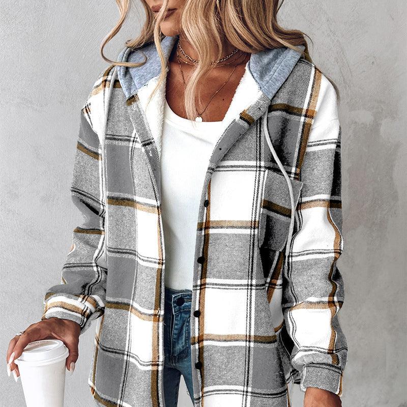 Women's Plaid Hooded Long Sleeve Shacket in 2 Colors S-XL - Wazzi's Wear