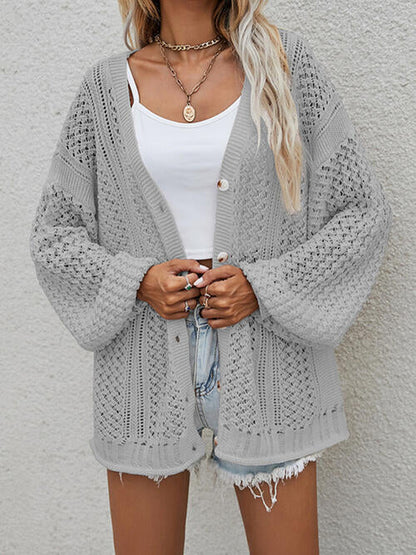 Openwork Button Front Cardigan king-general-store-5710.myshopify.com